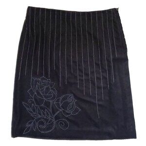Ann Taylor Loft Black Velour Beaded Floral Skirt Sz 10